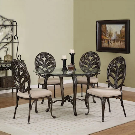 Aged Pewter with Bronze Dining Table & 4 Side Chairs